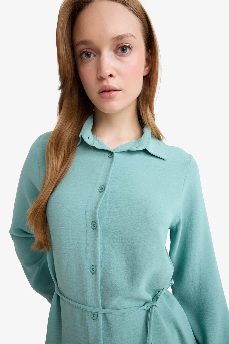 DeFacto Blue Woman Regular Fit Shirt Collar Long Sleeve Tunic Casual - Image 5